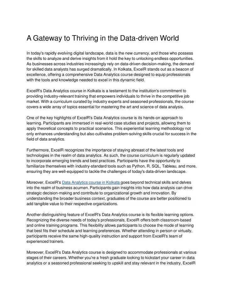 a gateway to thriving in the data driven world