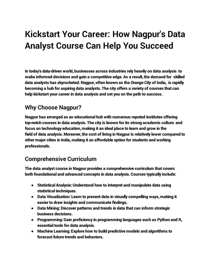 kickstart your career how nagpur s data analyst course can help you succeed