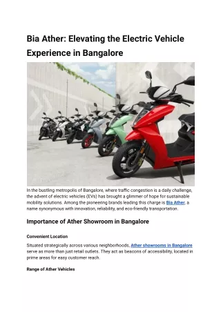 Bia Ather_ Elevating the Electric Vehicle Experience in Bangalore