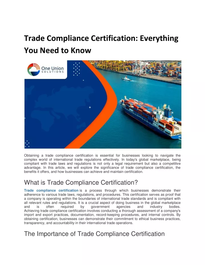 trade compliance certification everything