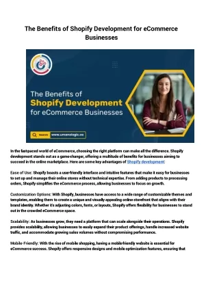 the benefits of shopify development for ecommerce