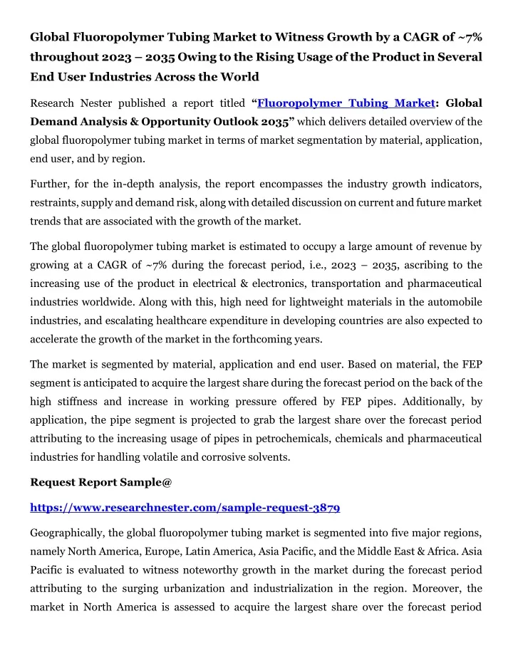 global fluoropolymer tubing market to witness