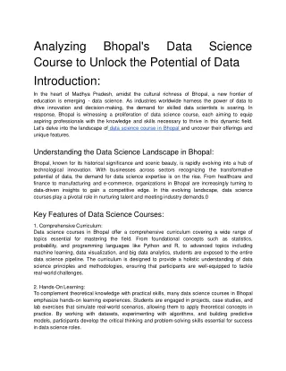 Analyzing Bhopal's Data Science Course to Unlock the Potential of Data