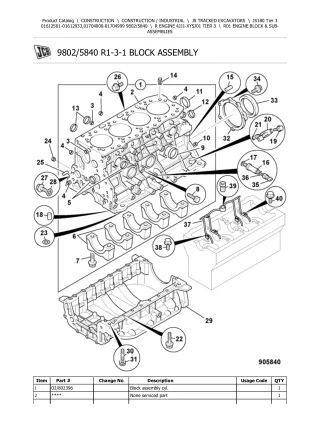 JCB JS180 Tier 3 TRACKED EXCAVATOR Parts Catalogue Manual (Serial Number 01704000-01704999)