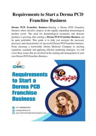 Requirements to Start a Derma PCD Franchise Business