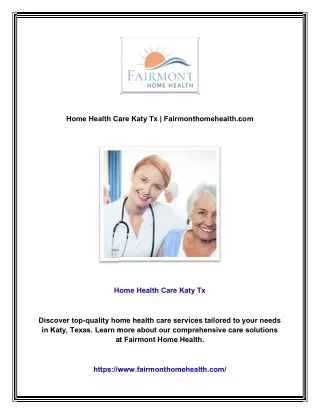 Home Health Care Katy Tx | Fairmonthomehealth.com