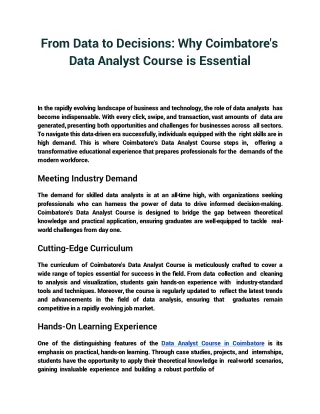 from data to decisions why coimbatore s data analyst course is essential
