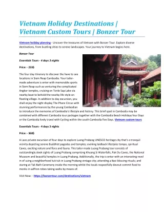 Vietnam Holiday Destinations | Vietnam Custom Tours | Bonzer Tour