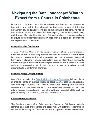 navigating the data landscape what to expect from a course in coimbatore
