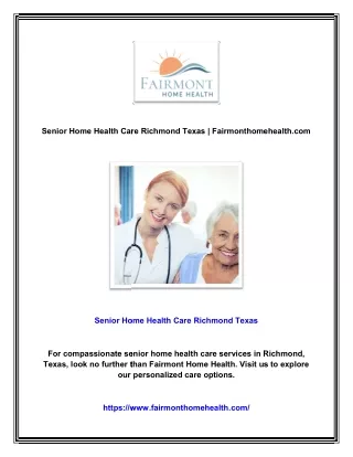 Senior Home Health Care Richmond Texas | Fairmonthomehealth.com