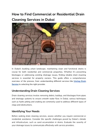 How to Find Commercial or Residential Drain Cleaning Services in Dubai
