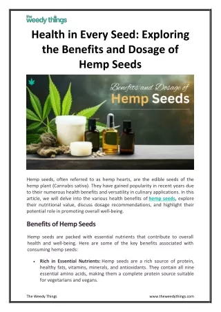 Exploring the Benefits and Dosage of Hemp Seeds