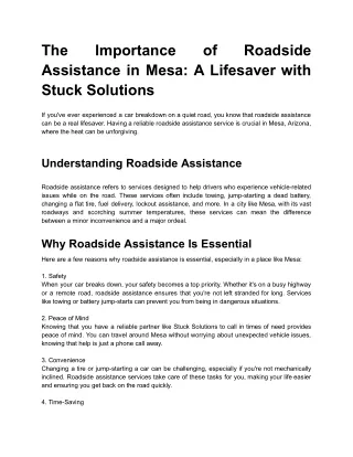 The Importance of Roadside Assistance in Mesa_ A Lifesaver with Stuck Solutions