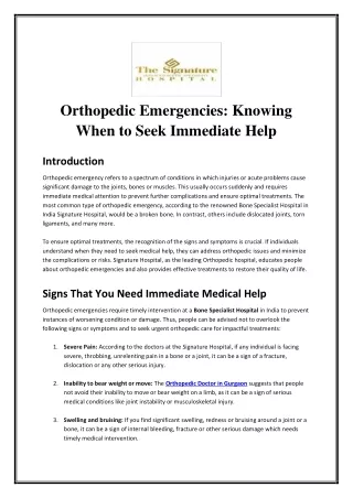 Orthopedic Emergencies: Knowing When to Seek Immediate Help