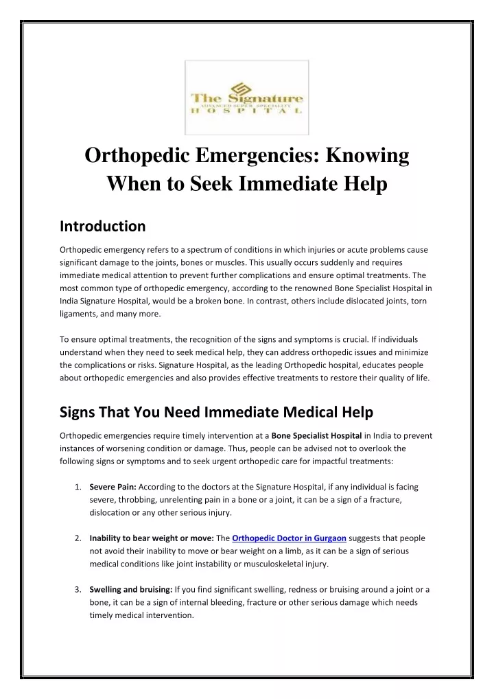 orthopedic emergencies knowing when to seek