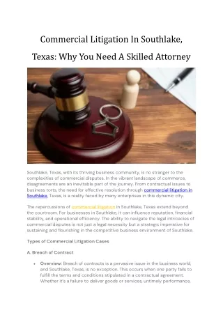 Commercial Litigation In Southlake, Texas- Why You Need A Skilled Attorney