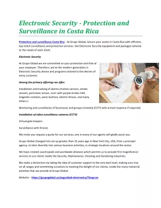 Electronic Security - Protection and Surveillance in Costa Rica