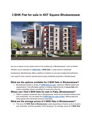 3 BHK Flat for sale in KIIT Square Bhubaneswar
