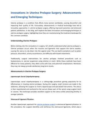 Innovations in Uterine Prolapse Surgery_ Advancements and Emerging Techniques