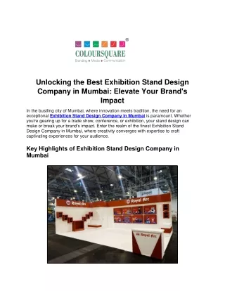 Unlocking the Best Exhibition Stand Design Company in Mumbai