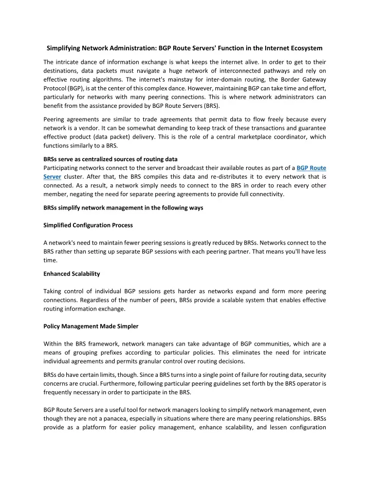 simplifying network administration bgp route