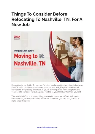 Things To Consider Before Relocating To Nashville, TN, For A New Job