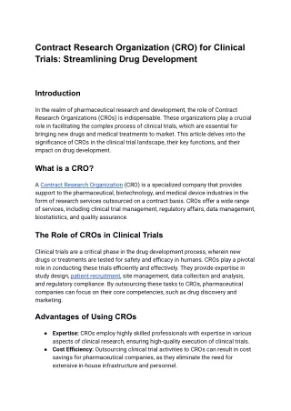 Contract Research Organization (CRO) for Clinical Trials_ Streamlining Drug Development