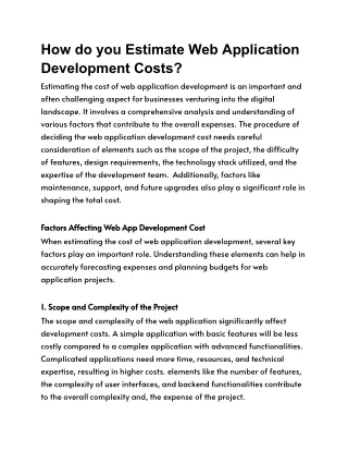 How do you Estimate Web Application Development Costs