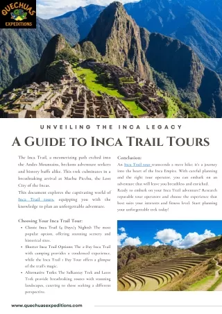 Unveiling the Inca Legacy - A Guide to Inca Trail Tours