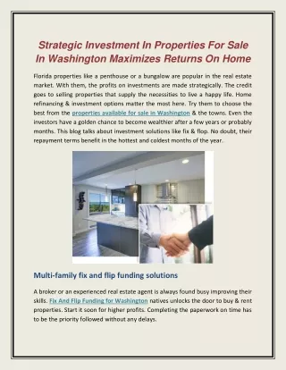 Strategic Investment In Properties For Sale In Washington