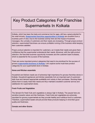 Key Product Categories For Franchise Supermarkets In Kolkata