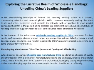 Exploring the Lucrative Realm of Wholesale Handbags Unveiling China’s Leading Suppliers