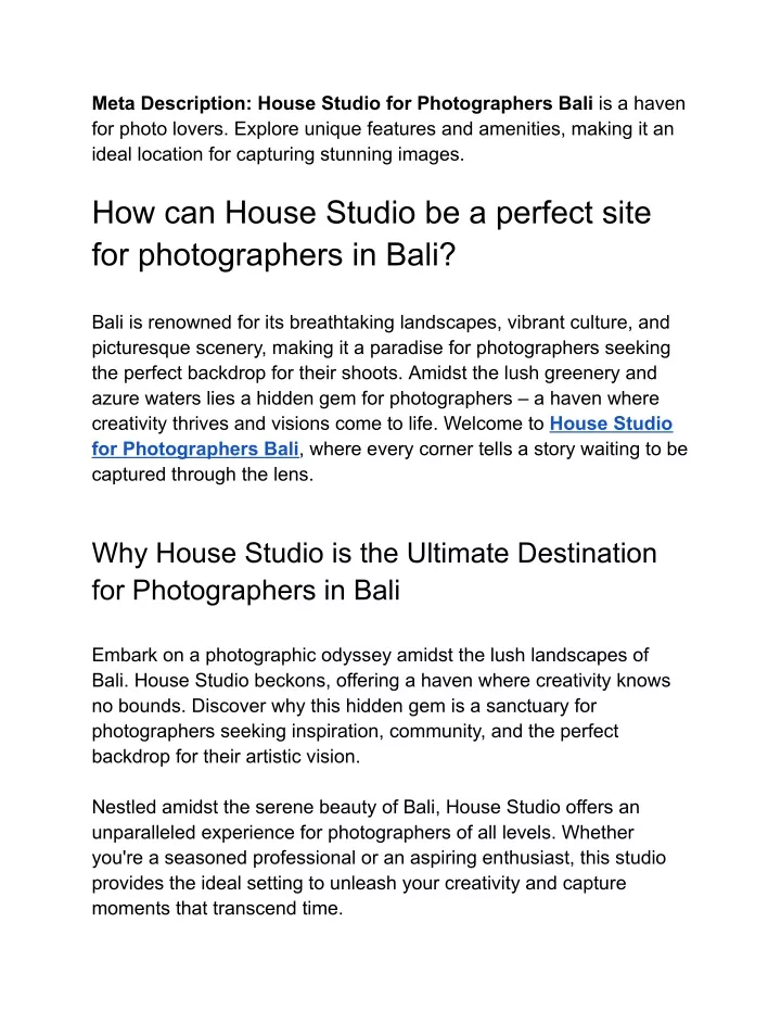 meta description house studio for photographers