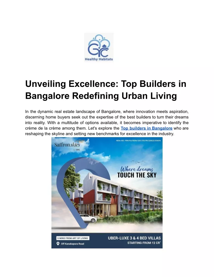 unveiling excellence top builders in bangalore