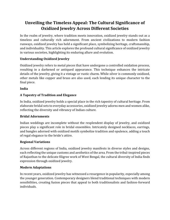 PPT - The Cultural Significance of Oxidized Jewelry Across PowerPoint ...