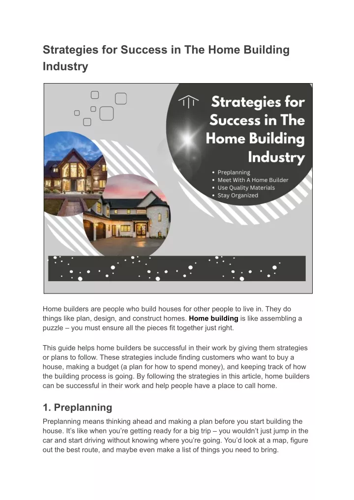 strategies for success in the home building