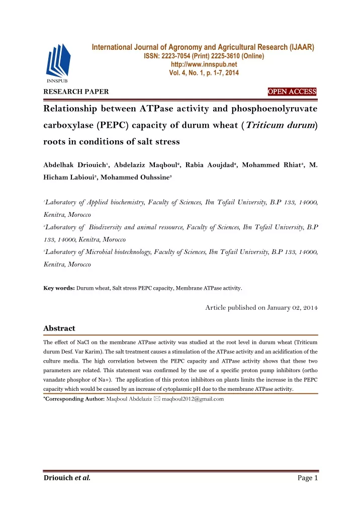 PPT - Relationship between ATPase activity and phosphoenolyruvate ...