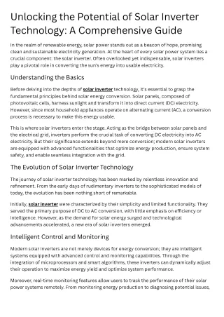 Unlocking the Potential of Solar Inverter Technology A Comprehensive Guide