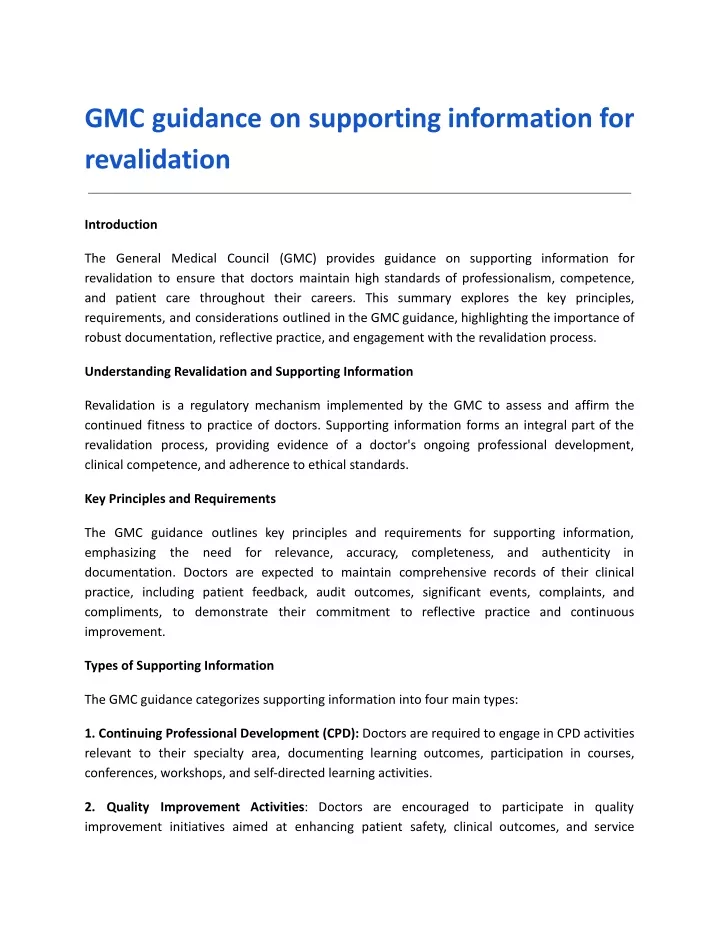 gmc guidance on supporting information