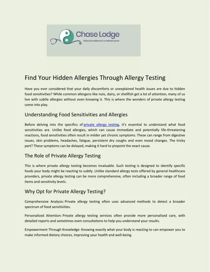 find your hidden allergies through allergy testing