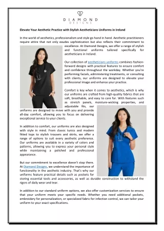 Elevate Your Aesthetic Practice with Stylish Aestheticians Uniforms in Ireland