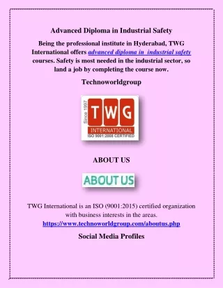 Advanced Diploma in Industrial Safety, technoworldgroup