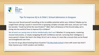 Tips To Improve IQ In A Child - School Admission in Gurgaon