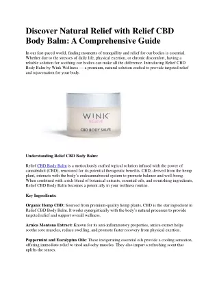 Discover Natural Relief with Relief CBD Body Balm: A Comprehensive Guide