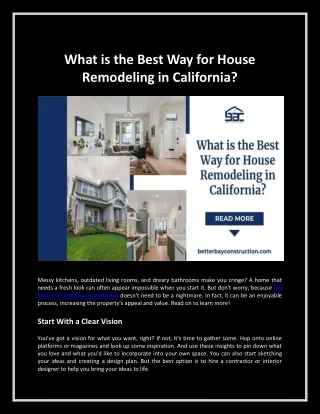 What is the Best Way for House Remodeling in California?