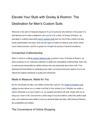 Elevate Your Style with Dooley & Rostron_ The Destination for Men's Custom Suits