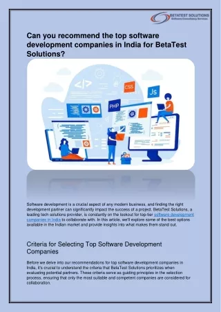 Can you recommend the top software development companies in India for BetaTest