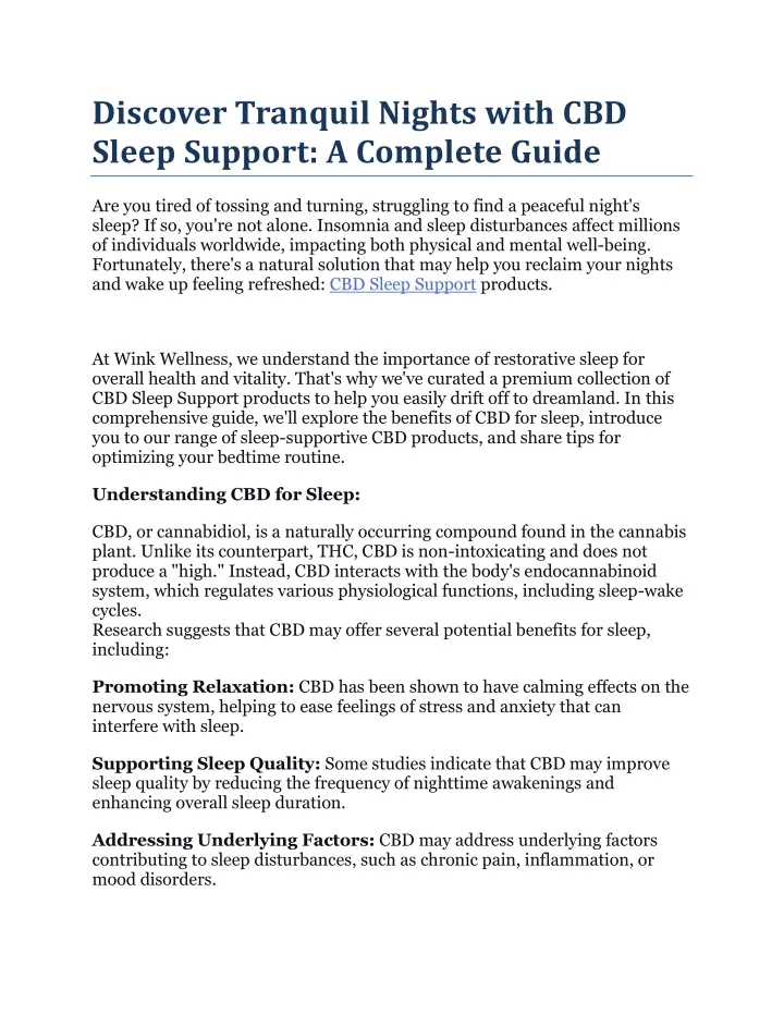 discover tranquil nights with cbd sleep support