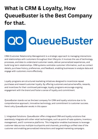 What is CRM & Loyalty, How QueueBuster is the Best Company for that.