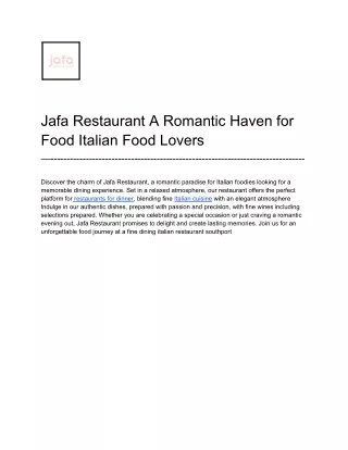 Jafa Restaurant A Romantic Haven for Food Italian Food Lovers